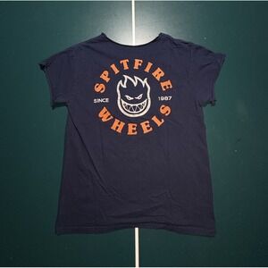Spitfire Wheels Pocket T Shirt Medium Blue Orange Tee Grunge Skater Y2K Thrashed